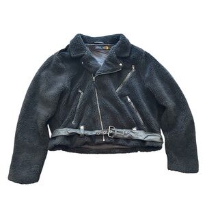 Polo Ralph Lauren Moto Jacket Women's Fleece Sherpa Biker Black